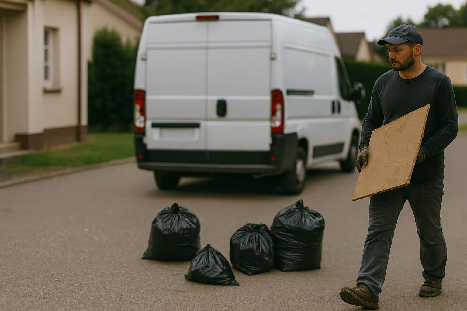 Collecte et chargement de sacs de déchets volumineux dans un fourgon